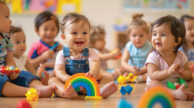 happy baby in class
